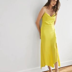 Express yellow satin cowl neck maxi dress -new with tags